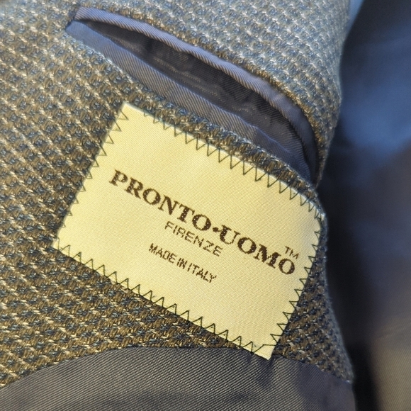 01397 Men's Pronto Uomo Firenze Silk Wool Blazer Gray 43R tweed preppy business - Picture 6 of 9